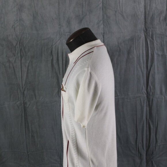 Vintage Golf Shirt - Red Stripe Textured 1/4 Button Down - Men's Medium - Picture 5 of 8